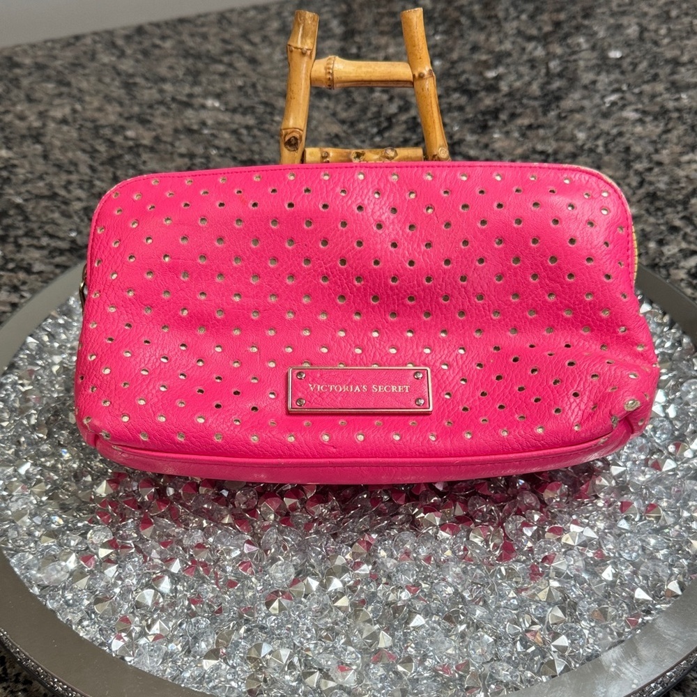 Victoria's Secret Fuchsia Studded Zip Cosmetic Pouch - fair